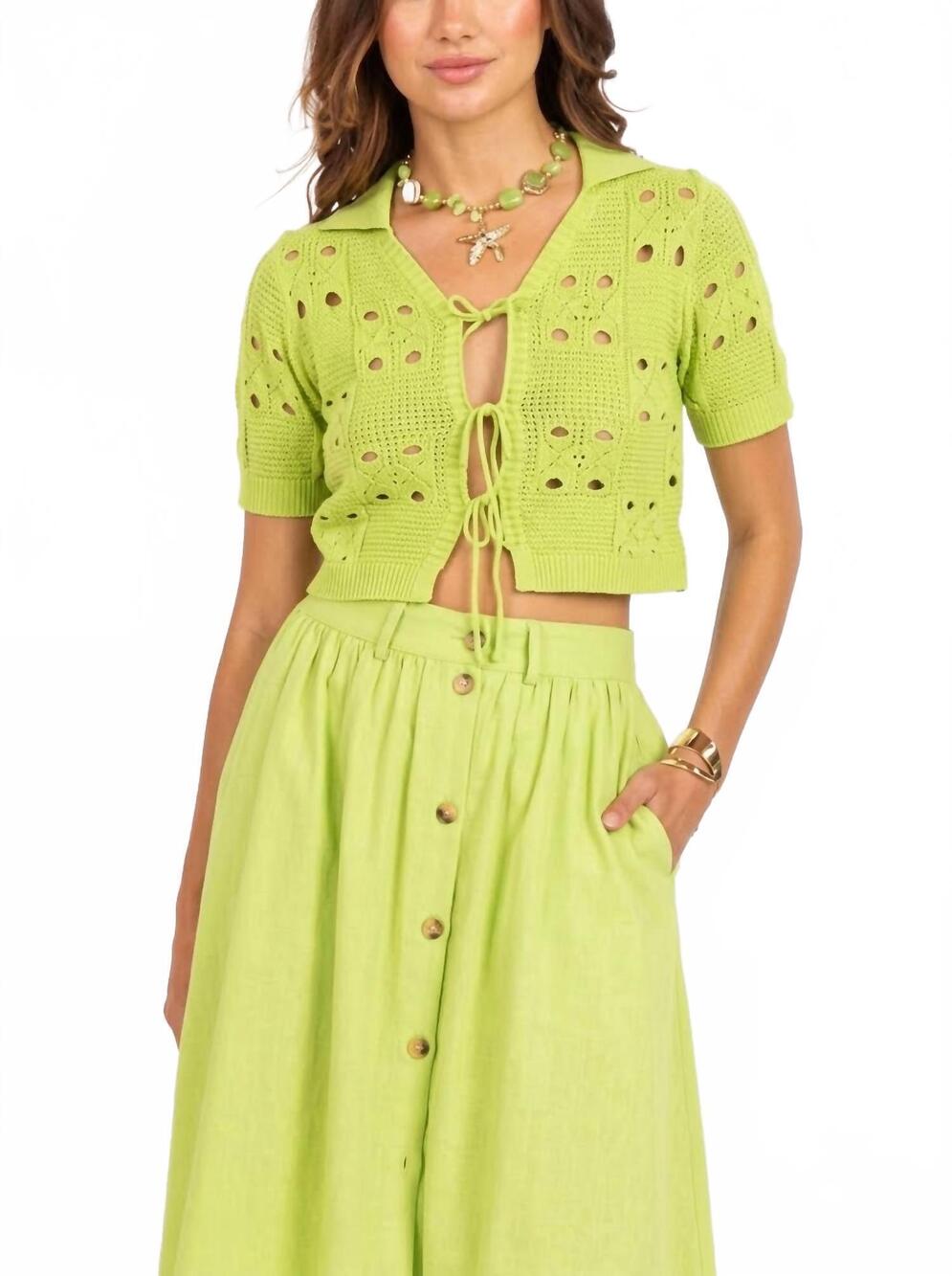 NEW SAGE THE LABEL earthbound cropped cardigan in citron green